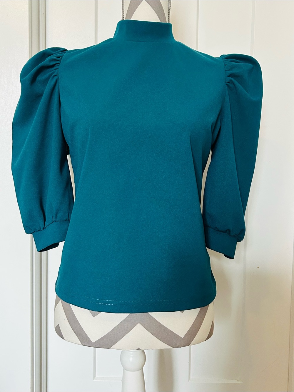 HYFVE Teal Puff-Sleeve Mock Neck Top